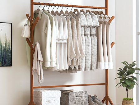 Portable Clothes Rack Coat Garment Stand Bamboo Rail Hanger Airer Closet For Discount