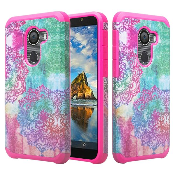 Tmobile REVVL, Alcatel A30 Plus, A30 Fierce, Alcatel Walters Case, [Include Temper Glass Screen Protector] Slim Hybrid Dual Layer [Shockproof] Cover - Teal Flower Fashion