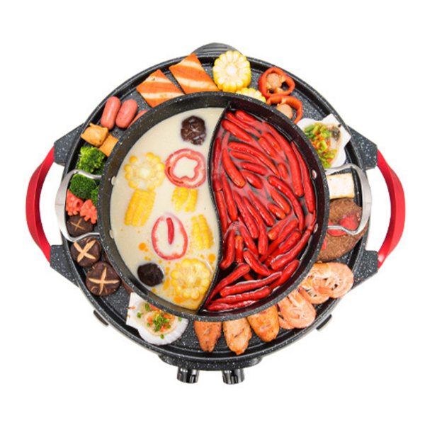 SOGA 2 in 1 Electric Stone Coated Grill Plate Steamboat Two Division Hotpot Hot on Sale