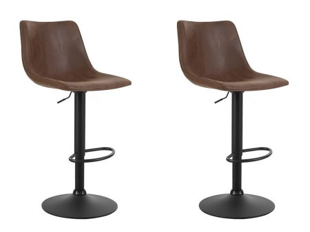 Artiss 2x Bar Stools Vintage Leather Swivel Gas Lift Brown For Discount