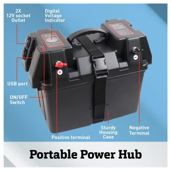 12V 100AH Deep Cycle Battery Box Portable Power Storage Marine Solar USB Camping Online Hot Sale