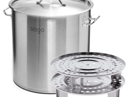 SOGA 33L Stainless Steel Stock Pot with Two Steamer Rack Insert Stockpot Tray For Discount