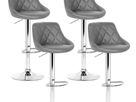 Artiss 4x Bar Stools Leather Padded Gas Lift Grey For Discount