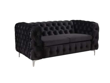 2 Seater Sofa Classic Button Tufted Lounge in Black Velvet Fabric with Metal Legs For Cheap