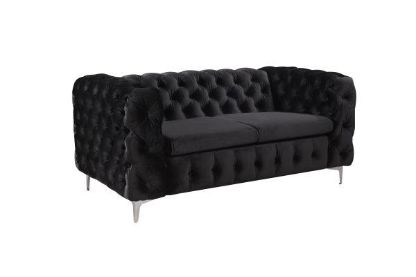 2 Seater Sofa Classic Button Tufted Lounge in Black Velvet Fabric with Metal Legs For Cheap