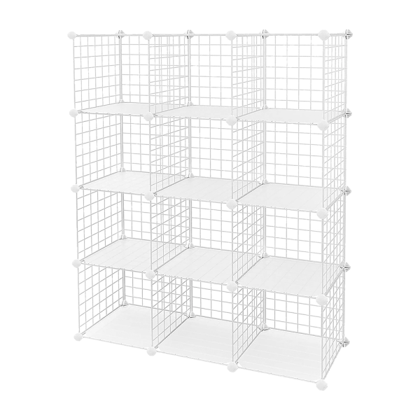 12 Cube Wire Grid Organiser Bookcase Storage Cabinet Wardrobe Closet White Hot on Sale