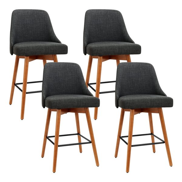 Artiss 4x Bar Stools Swivel Seat Wooden Charcoal Fashion