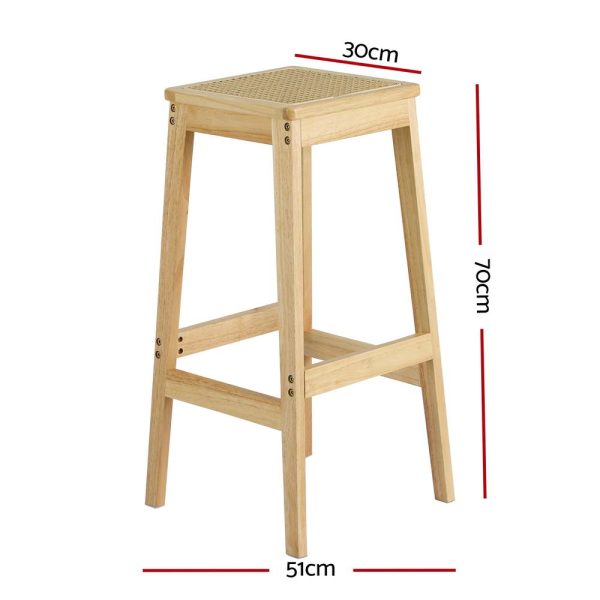 Artiss 2x Bar Stools Rubber Wood Stool Counter Chair Rattan Barstools Kitchen Hot on Sale