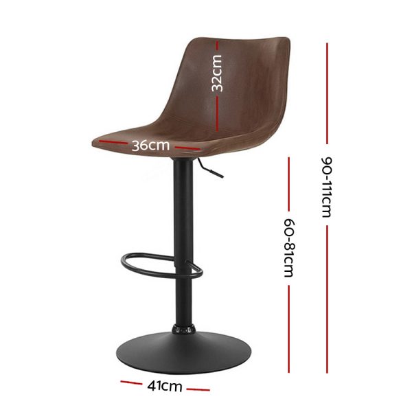 Artiss 2x Bar Stools Vintage Leather Swivel Gas Lift Brown For Discount