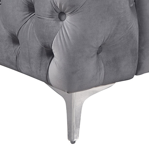 3 Seater Sofa Classic Button Tufted Lounge in Grey Velvet Fabric with Metal Legs Hot on Sale