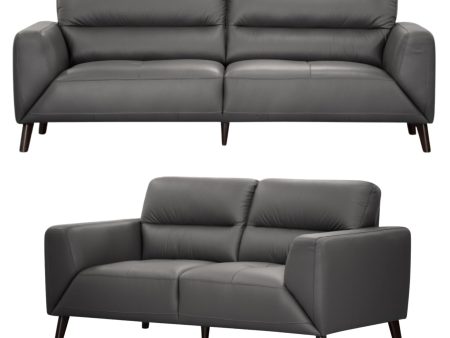 Downy  Genuine Leather Sofa Set 3 + 2 Seater Upholstered Lounge Couch - Gunmetal For Cheap