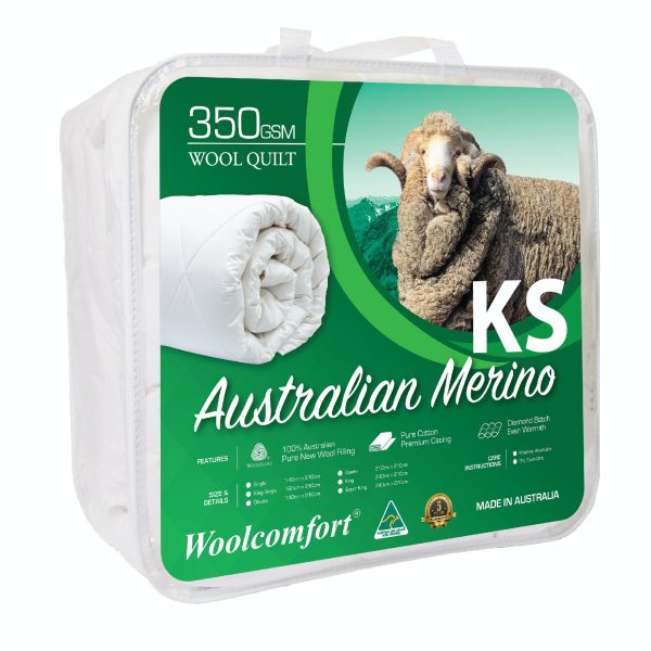 Woolcomfort Aus Made Merino Wool Quilt 350GSM 160x210cm King Single Size Online