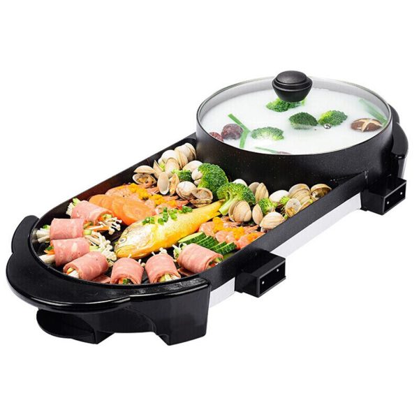 SOGA 2 in 1 Electric Non-Stick BBQ Teppanyaki Grill Plate Steamboat Hotpot 2-8 Person Supply