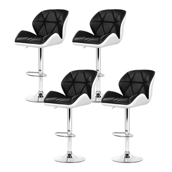 Artiss 4x Bar Stools Gas Lift Padded Leather Black & White For Discount