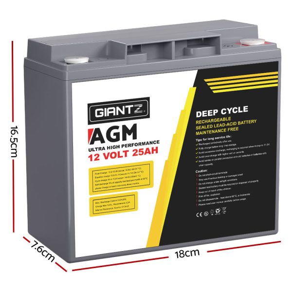 Giantz AGM Deep Cycle Battery 12V 25Ah Box Portable Solar Caravan Camping Discount