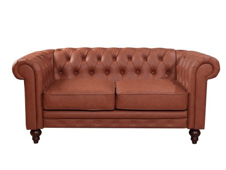 2 Seater Brown Sofa Lounge Button Tufted in Faux Leather For Cheap