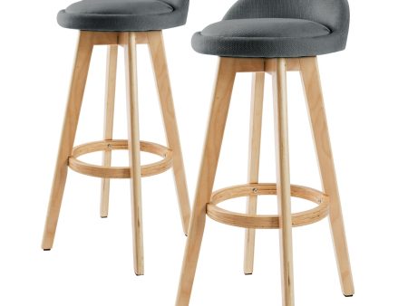 2X Wooden Bar Stool Dining Chair Fabric LEILA 72cm GREY Cheap