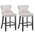 2x Velvet Upholstered Button Tufted Bar Stools with Wood Legs and Studs-Beige Online now