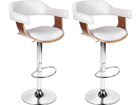 Artiss 2x Bar Stools Gas Lift Leather w Armrest White Discount