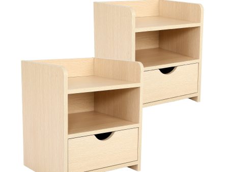 2X Bedside Table Side Storage Cabinet Nightstand Bedroom 1 Drawer 2 Shelf LARK OAK Online Sale