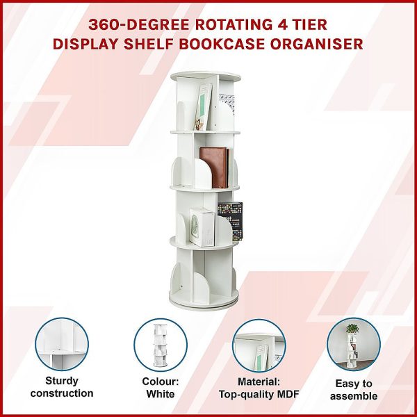 360-degree Rotating 4 Tier Display Shelf Bookcase Organiser Online Hot Sale