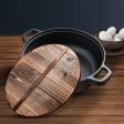 SOGA 31cm Round Cast Iron Pre-seasoned Deep Baking Pizza Frying Pan Skillet with Wooden Lid For Cheap