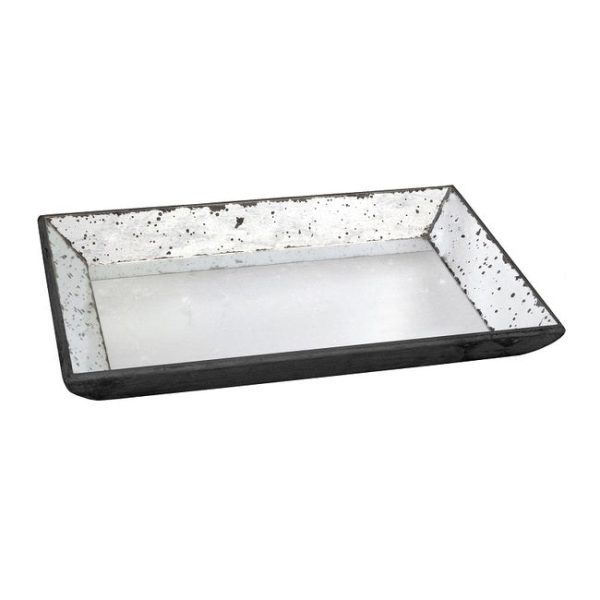 Antique Mirror Rectangular Tray. Reflect vintage glamour with this rectangular glass tray with antiqued frame Online Hot Sale