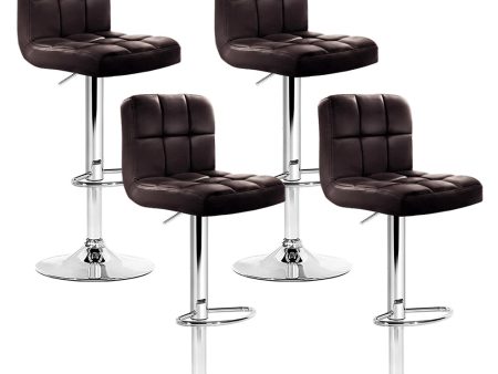 Artiss 4x Bar Stools Leather Gas Lift Brown Hot on Sale