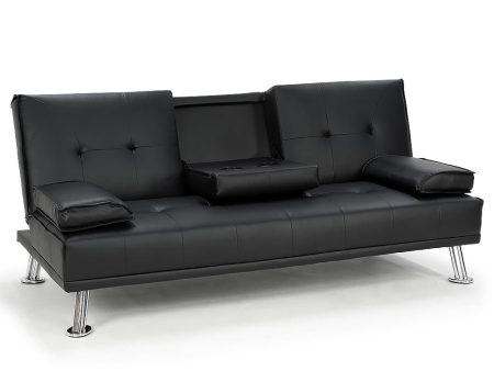 Sarantino Rochester Faux Leather Sofa Bed Lounge Couch Futon Furniture Suite - Black For Discount