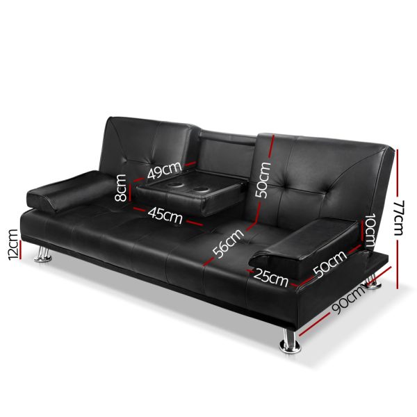 Artiss Sofa Bed 188CM Black PU Leather Online now