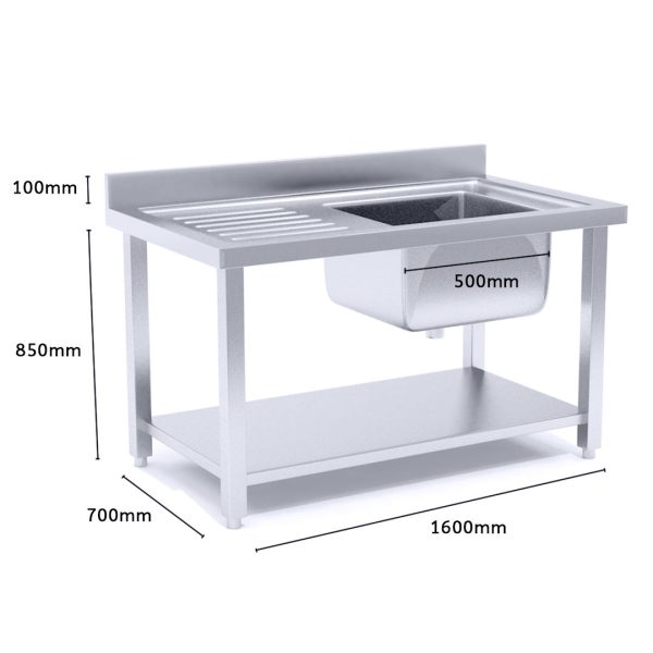 SOGA Stainless Steel Work Bench Right Sink Commercial Restaurant Kitchen Food Prep Table 160*70*85 Online Hot Sale