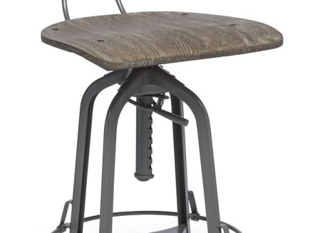 Industrial Swivel Height Adjustable Grey Oak Wood Bar Stool Chair with Back Hot on Sale