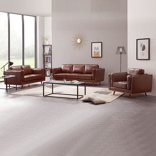 3+2Seater Sofa Brown Leather Lounge Set for Living Room Couch with Wooden Frame Online Sale