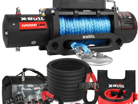 X-BULL 4WD Recovery Kit Kinetic Recovery Rope With 4WD Winch 12000LBS Electric Winch 12V 4X4 Offroad Fashion