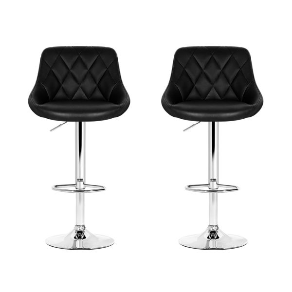 Artiss 2x Bar Stools Leather Padded Gas Lift Stool Black Online now