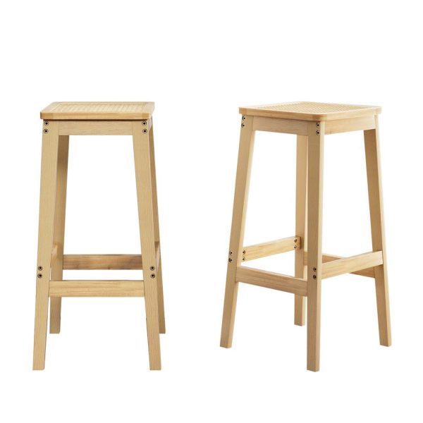 Artiss 2x Bar Stools Rubber Wood Stool Counter Chair Rattan Barstools Kitchen Hot on Sale