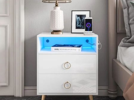 Amelia Modern LED Bedside table with USB and power socket White Hot on Sale