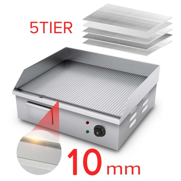 SOGA 2200W Stainless Steel Ribbed Griddle Commercial Grill BBQ Hot Plate 56*48*23 Sale