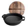 SOGA 31cm Round Cast Iron Pre-seasoned Deep Baking Pizza Frying Pan Skillet with Wooden Lid For Cheap