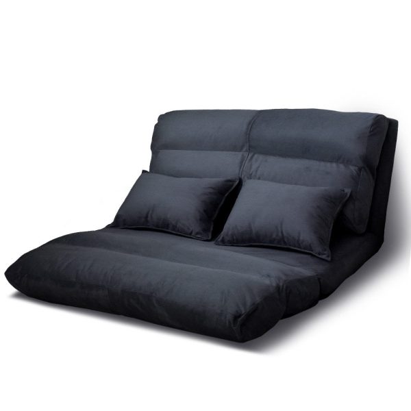 Artiss Floor Lounge Sofa Bed 2-seater Charcoal Suede Online Sale