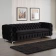 3 Seater Sofa Classic Button Tufted Lounge in Black Velvet Fabric with Metal Legs Cheap