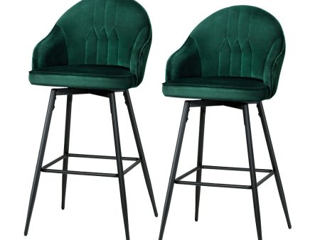 Artiss 2x Bar Stools Velvet Swivel Metal Legs Green Online