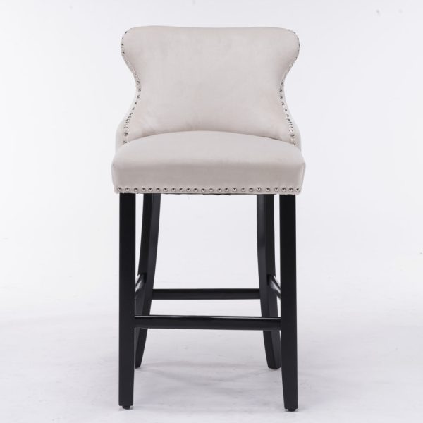 2x Velvet Upholstered Button Tufted Bar Stools with Wood Legs and Studs-Beige Online now