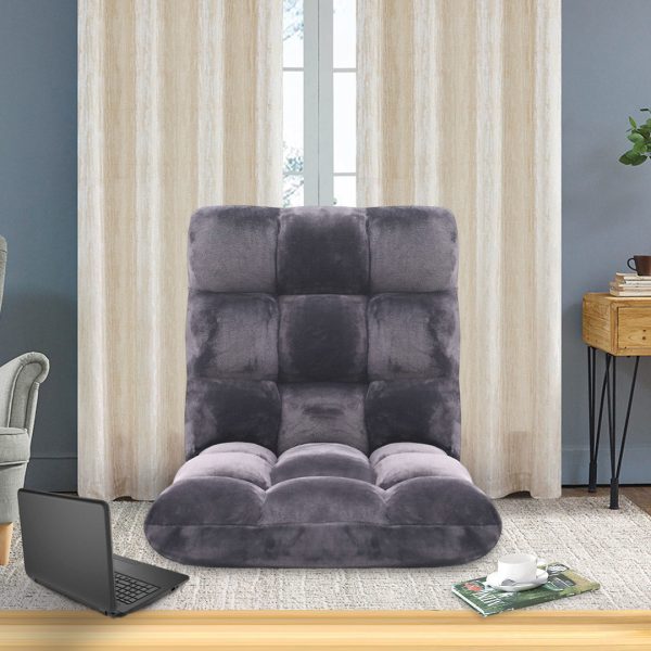 SOGA Floor Recliner Folding Lounge Sofa Futon Couch Folding Chair Cushion Grey Fashion