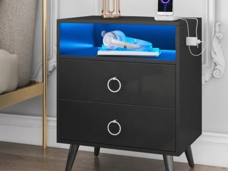 Amelia Modern LED Bedside table with USB and power socket Black For Cheap