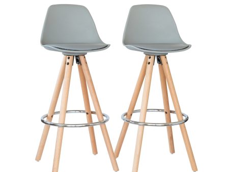 2 PU Leather Padded Barstools (Light Grey Wood) with Metal Footrest on Sale