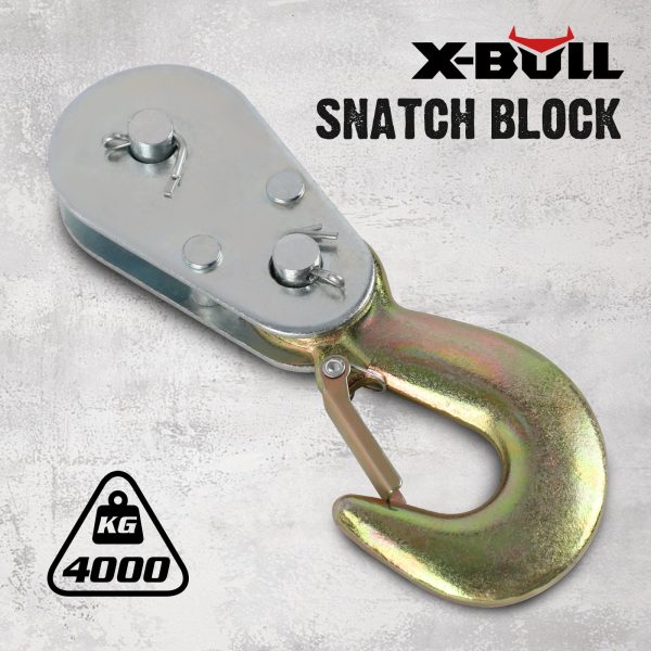 X-BULL 4Ton Snatch Block Pulley Hook Wire Rope Hoist For 4WD ATV UTV Off Road Discount