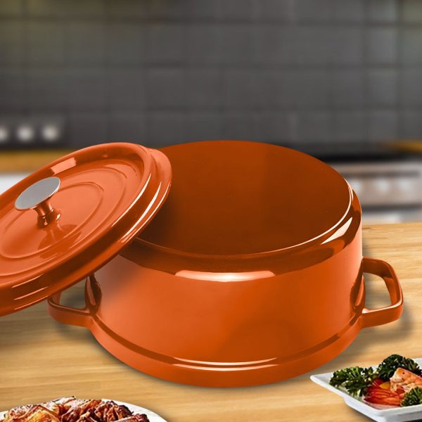 SOGA Cast Iron Enamel Porcelain Stewpot Casserole Stew Cooking Pot With Lid 3.6L Orange 24cm Sale