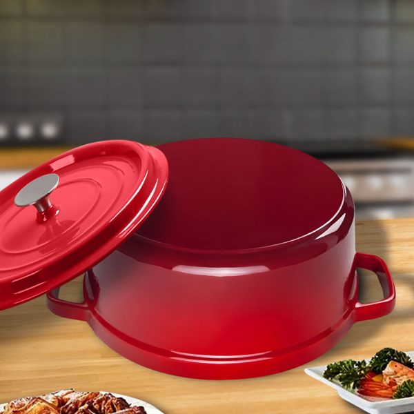 SOGA Cast Iron Enamel Porcelain Stewpot Casserole Stew Cooking Pot With Lid 5L Red 26cm Cheap