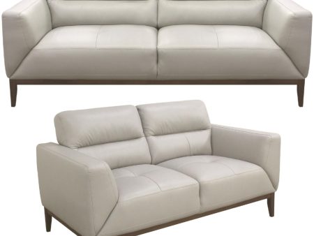 Downy  Genuine Leather Sofa Set 3 + 2 Seater Upholstered Lounge Couch - Silver Cheap